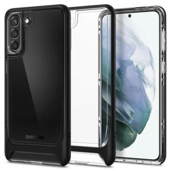 Samsung Galaxy S21 Plus 5G SM-G996, Szilikon tok, műanyag kerettel, Spigen Neo Hybrid Crystal, átlátszó/fekete kép