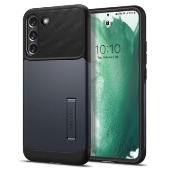 Samsung Galaxy S22 Plus 5G SM-S906, Szilikon tok, műanyag hátlappal, kitámasztóval, Spigen Slim Armor, sötétkék kép