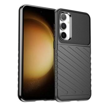 Samsung Galaxy S23 FE SM-S711, Szilikon tok, közepesen ütésálló, domború csíkos minta, fekete kép
