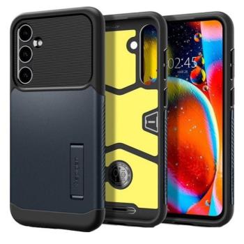 Samsung Galaxy S23 FE SM-S711, Szilikon tok, műanyag hátlappal, kitámasztóval, Spigen Slim Armor, sötétkék kép