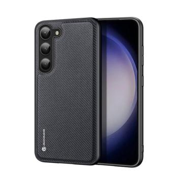 Samsung Galaxy S23 Plus SM-S916, Műanyag hátlap védőtok + szilikon keret, fényvisszaverő szövet hátlap, rács minta, Dux Ducis Fino, fekete kép