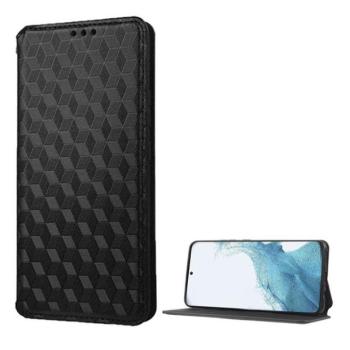 Samsung Galaxy S23 SM-S911, Oldalra nyíló tok, bőrhatású, stand, Teljes 3D rombusz minta, prémium, fekete kép