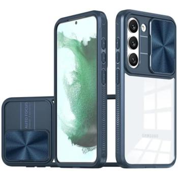 Samsung Galaxy S23 Ultra SM-S918, Műanyag hátlap + szilikon keret, átlátszó akril hátlap, kamera védelem, Wooze Trendy, sötétkék kép