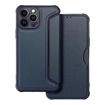 Samsung Galaxy S23 Ultra telefon tok, könyvtok, oldalra nyíló tok, mágnesesen záródó, PU / TPU tok, karbon mintás, kék, SM-S918, Razor kép