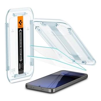 Samsung Galaxy S24 FE SM-S721, Kijelzővédő fólia, ütésálló fólia (az íves részre is!), Tempered Glass (edzett üveg), Spigen Ez Fit, Clear, 2 db / csomag kép