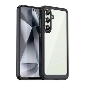 Samsung Galaxy S24 FE SM-S721, Műanyag hátlap védőtok + szilikon keret, közepesen ütésálló, átlátszó hátlap, fekete kép