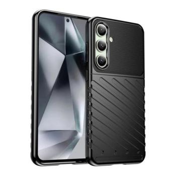 Samsung Galaxy S24 FE SM-S721, Szilikon tok, közepesen ütésálló, domború csíkos minta, fekete kép