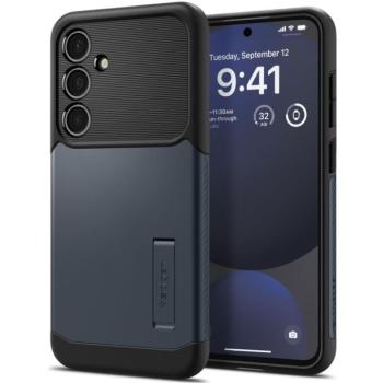 Samsung Galaxy S24 FE SM-S721, Szilikon tok, műanyag hátlappal, kitámasztóval, Spigen Slim Armor, sötétkék kép