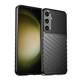 Samsung Galaxy S24 Plus SM-S926, Szilikon tok, közepesen ütésálló, domború csíkos minta, fekete kép
