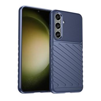 Samsung Galaxy S24 Plus SM-S926, Szilikon tok, közepesen ütésálló, domború csíkos minta, sötétkék kép