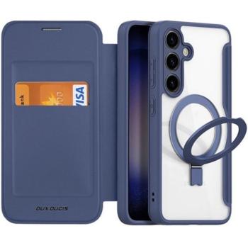 Samsung Galaxy S24 SM-S921, Oldalra nyíló tok, stand, közepesen ütésálló, kitámasztóval, RFID technológiával, Magsafe kompatibilis, Dux Ducis Skin X Pro Ring Stand Magsafe, sötétkék kép