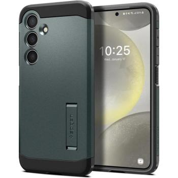 Samsung Galaxy S24 SM-S921, Szilikon tok + műanyag hátlap, kitámasztóval, Spigen Tough Armor, sötétzöld kép