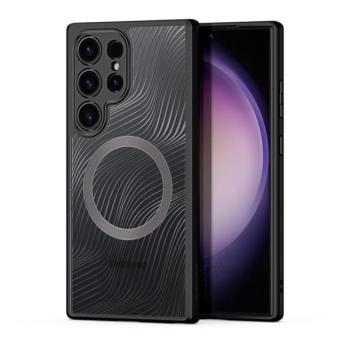 Samsung Galaxy S24 Ultra SM-S928, Műanyag hátlap védőtok + szilikon keret, Magsafe töltővel kompatibilis, hullám minta, Dux Ducis Aimo Mag, áttetsző/fekete kép
