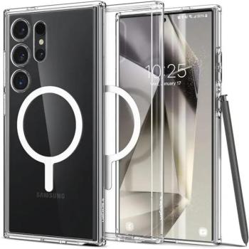 Samsung Galaxy S24 Ultra SM-S928, Műanyag hátlap védőtok + szilikon keret, Magsafe töltővel kompatibilis, Spigen Ultra Hybrid Mag, átlátszó/fehér kép