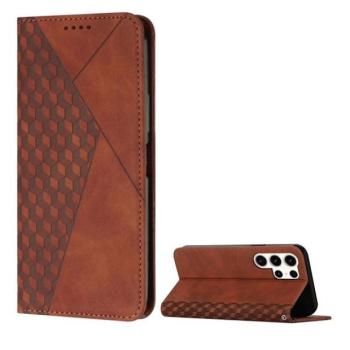 Samsung Galaxy S24 Ultra SM-S928, Oldalra nyíló tok, bőrhatású, stand, 3D rombusz minta, barna kép