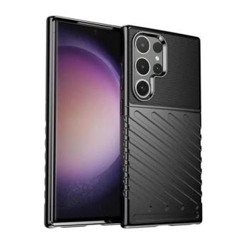 Samsung Galaxy S24 Ultra SM-S928, Szilikon tok, közepesen ütésálló, domború csíkos minta, fekete kép