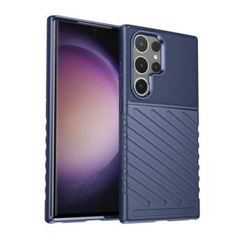 Samsung Galaxy S24 Ultra SM-S928, Szilikon tok, közepesen ütésálló, domború csíkos minta, sötétkék kép
