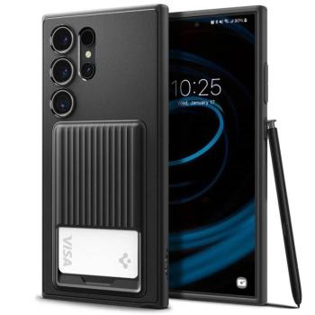 Samsung Galaxy S24 Ultra SM-S928, Szilikon tok, közepesen ütésálló, légpárnás sarok, kártyatartóval, Spigen Liquid Slot, fekete kép