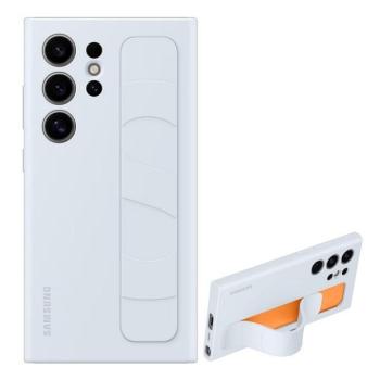 Samsung Galaxy S24 Ultra SM-S928, Szilikon tok, matt, kitámasztóval, beépített szíj, Standing Grip, világoskék, gyári kép