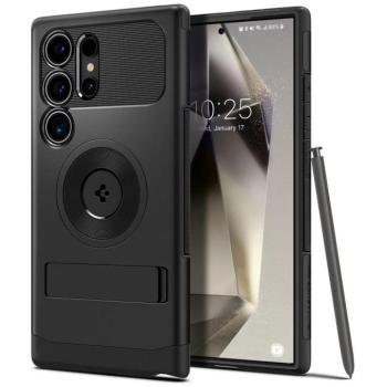 Samsung Galaxy S24 Ultra SM-S928, Szilikon tok, műanyag hátlappal, kitámasztóval, Magsafe töltővel kompatibilis, Spigen Slim Armor Mag, fekete kép