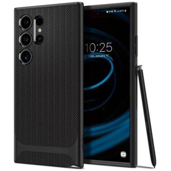 Samsung Galaxy S24 Ultra SM-S928, Szilikon tok, műanyag kerettel, Spigen Neo Hybrid, halszálka minta, fekete kép
