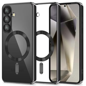 Samsung Galaxy S25 FE SM-S731, Műanyag hátlap védőtok + szilikon keret, közepesen ütésálló, Magsafe töltővel kompatibilis, fényes keret, Magflex Magsafe, átlátszó/fekete kép