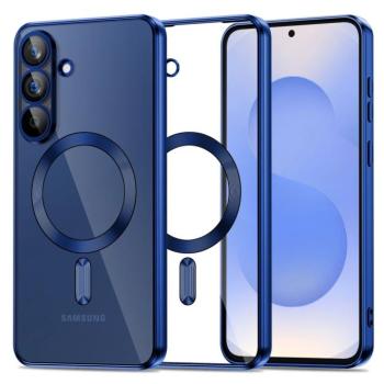 Samsung Galaxy S25 FE SM-S731, Műanyag hátlap védőtok + szilikon keret, közepesen ütésálló, Magsafe töltővel kompatibilis, fényes keret, Magflex Magsafe, átlátszó/sötétkék kép