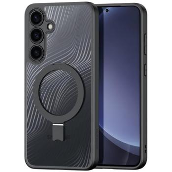 Samsung Galaxy S25 Plus SM-S936, Műanyag hátlap védőtok + szilikon keret, kitámasztóval, ujjtámasz, Magsafe töltővel kompatibilis, hullám minta, Dux Ducis Aimo Mag Folding, áttetsző/fekete kép