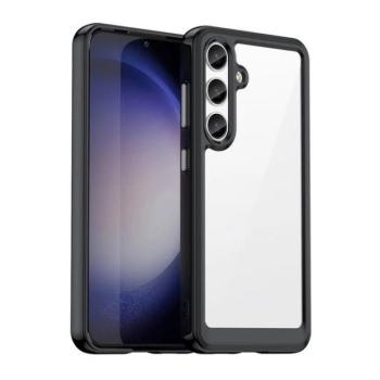 Samsung Galaxy S25 Plus SM-S936, Műanyag hátlap védőtok + szilikon keret, közepesen ütésálló, átlátszó hátlap, fekete kép