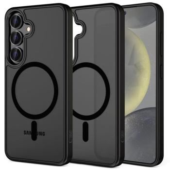 Samsung Galaxy S25 Plus SM-S936, Műanyag hátlap védőtok + szilikon keret, Magsafe töltővel kompatibilis, Magmat Magsafe, áttetsző/fekete kép