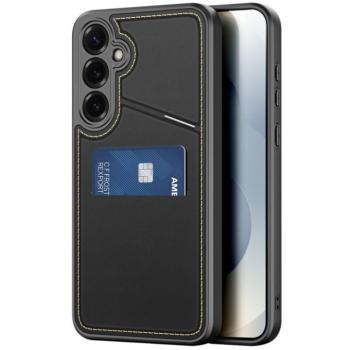 Samsung Galaxy S25 Plus SM-S936, Műanyag hátlap védőtok + szilikon keret, stand, bőrrel bevont hátlap, kártyatartóval, Magsafe kompatibilis, Dux Ducis Rafi II Mag, fekete kép