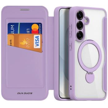 Samsung Galaxy S25 Plus SM-S936, Oldalra nyíló tok, stand, közepesen ütésálló, kitámasztóval, RFID technológiával, Magsafe kompatibilis, Dux Ducis Skin X Pro Ring Stand Magsafe, lila kép
