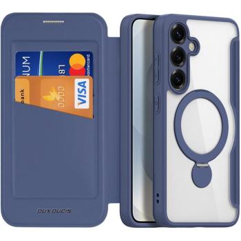 Samsung Galaxy S25 Plus SM-S936, Oldalra nyíló tok, stand, közepesen ütésálló, kitámasztóval, RFID technológiával, Magsafe kompatibilis, Dux Ducis Skin X Pro Ring Stand Magsafe, sötétkék kép