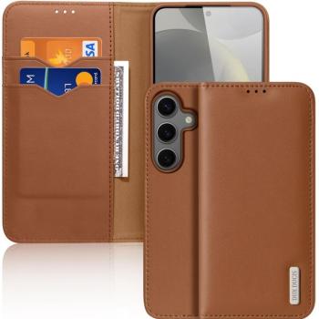 Samsung Galaxy S25 Plus SM-S936, Oldalra nyíló tok, valódi bőrtok, stand, Dux Ducis Hivo, barna kép