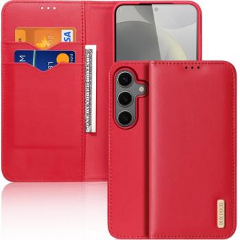 Samsung Galaxy S25 Plus SM-S936, Oldalra nyíló tok, valódi bőrtok, stand, Dux Ducis Hivo, piros kép
