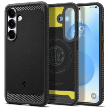 Samsung Galaxy S25 Plus SM-S936, Szilikon tok + műanyag hátlap, közepesen ütésálló, Magsafe töltővel kompatibilis, karbon minta, Spigen Rugged Armor Mag, fekete kép