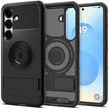 Samsung Galaxy S25 Plus SM-S936, Szilikon tok, műanyag hátlappal, kitámasztóval, Magsafe töltővel kompatibilis, Spigen Slim Armor Mag, fekete kép