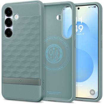 Samsung Galaxy S25 Plus SM-S936, Szilikon tok + műanyag keret, közepesen ütésálló, Magsafe töltővel kompatibilis, 3D hatszög minta, Spigen Caseology Parallax Mag, zöld kép