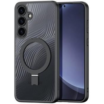 Samsung Galaxy S25 SM-S931, Műanyag hátlap védőtok + szilikon keret, kitámasztóval, ujjtámasz, Magsafe töltővel kompatibilis, hullám minta, Dux Ducis Aimo Mag Folding, áttetsző/fekete kép