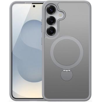 Samsung Galaxy S25 SM-S931, Műanyag hátlap védőtok + szilikon keret, közepesen ütésálló, légpárnás sarok, kitámasztóval, Magsafe kompatibilis, Dux Ducis Yind, áttetsző/szürke kép