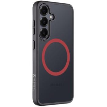 Samsung Galaxy S25 SM-S931, Műanyag hátlap védőtok + szilikon keret, közepesen ütésálló, Magsafe kompatibilis, Tactical MagForce Hyperstealth 2.0, áttetsző/fekete/piros kép