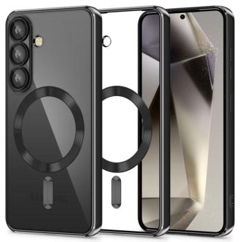 Samsung Galaxy S25 SM-S931, Műanyag hátlap védőtok + szilikon keret, közepesen ütésálló, Magsafe töltővel kompatibilis, fényes keret, Magflex Magsafe, átlátszó/fekete kép