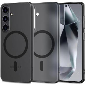 Samsung Galaxy S25 SM-S931, Műanyag hátlap védőtok + szilikon keret, közepesen ütésálló, Magsafe töltővel kompatibilis, Magslim Magsafe, áttetsző/fekete kép