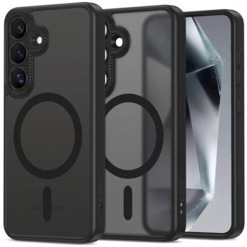 Samsung Galaxy S25 SM-S931, Műanyag hátlap védőtok + szilikon keret, Magsafe töltővel kompatibilis, kameravédő kerettel, Magcam Magsafe, áttetsző/fekete kép