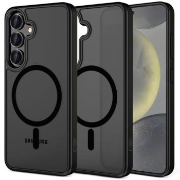 Samsung Galaxy S25 SM-S931, Műanyag hátlap védőtok + szilikon keret, Magsafe töltővel kompatibilis, Magmat Magsafe, áttetsző/fekete kép