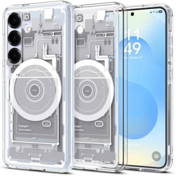 Samsung Galaxy S25 SM-S931, Műanyag hátlap védőtok + szilikon keret, Magsafe töltővel kompatibilis, Telefon belső minta, Spigen Ultra Hybrid Zero One Mag, átlátszó/fehér kép
