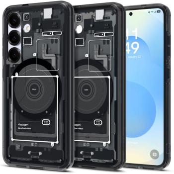 Samsung Galaxy S25 SM-S931, Műanyag hátlap védőtok + szilikon keret, Magsafe töltővel kompatibilis, Telefon belső minta, Spigen Ultra Hybrid Zero One Mag, átlátszó/füst kép