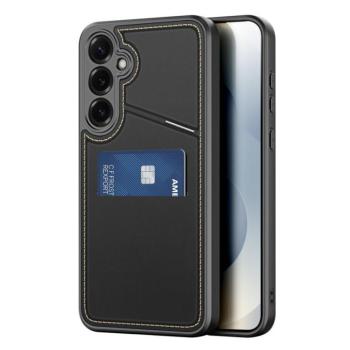Samsung Galaxy S25 SM-S931, Műanyag hátlap védőtok + szilikon keret, stand, bőrrel bevont hátlap, kártyatartóval, Magsafe kompatibilis, Dux Ducis Rafi II Mag, fekete kép