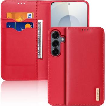 Samsung Galaxy S25 SM-S931, Oldalra nyíló tok, valódi bőrtok, stand, Dux Ducis Hivo, piros kép