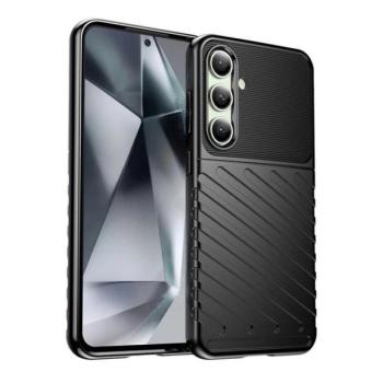 Samsung Galaxy S25 SM-S931, Szilikon tok, közepesen ütésálló, domború csíkos minta, fekete kép